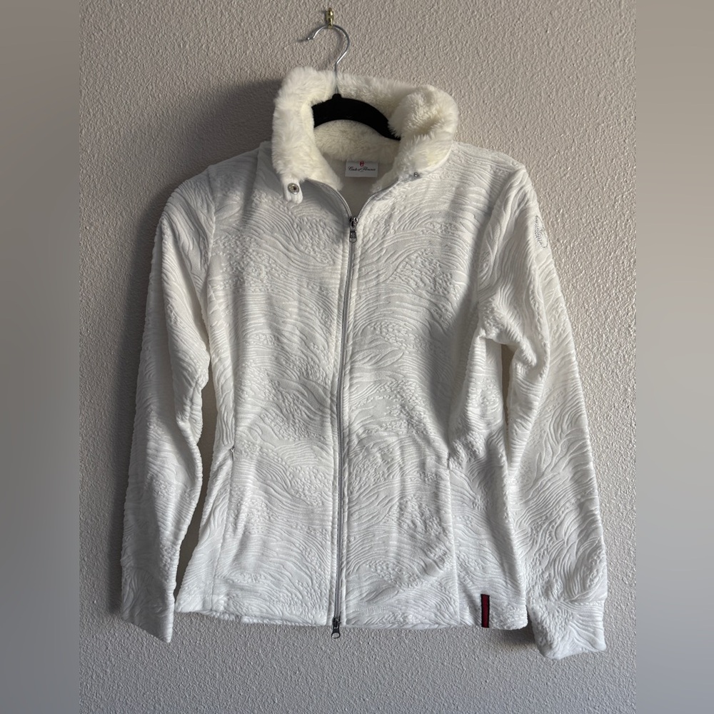 Conte Of Florence Women's Zip Front White Fur Collar Jacket Size S